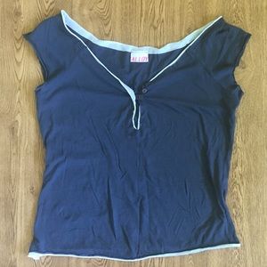 Gray and White Button Tee Shirt